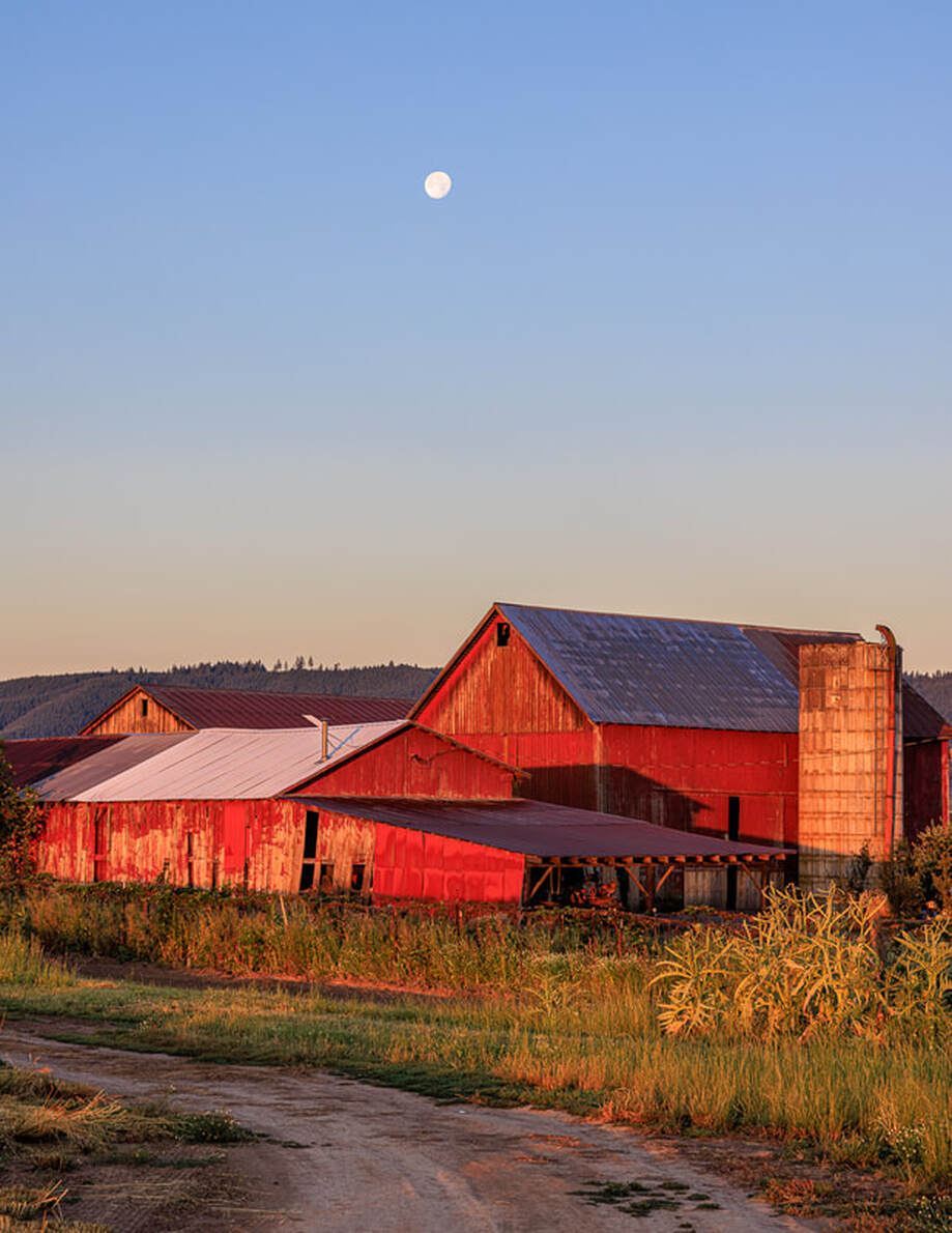 Moon over barn, Greenville Rd., Greenville, Oregon